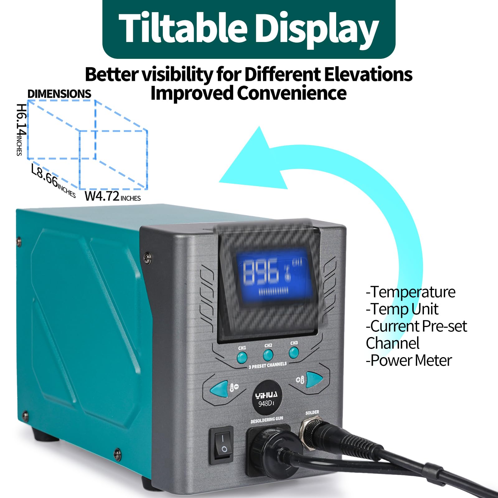 YIHUA 948D-I desoldering gun enables controlled heat during desoldering.