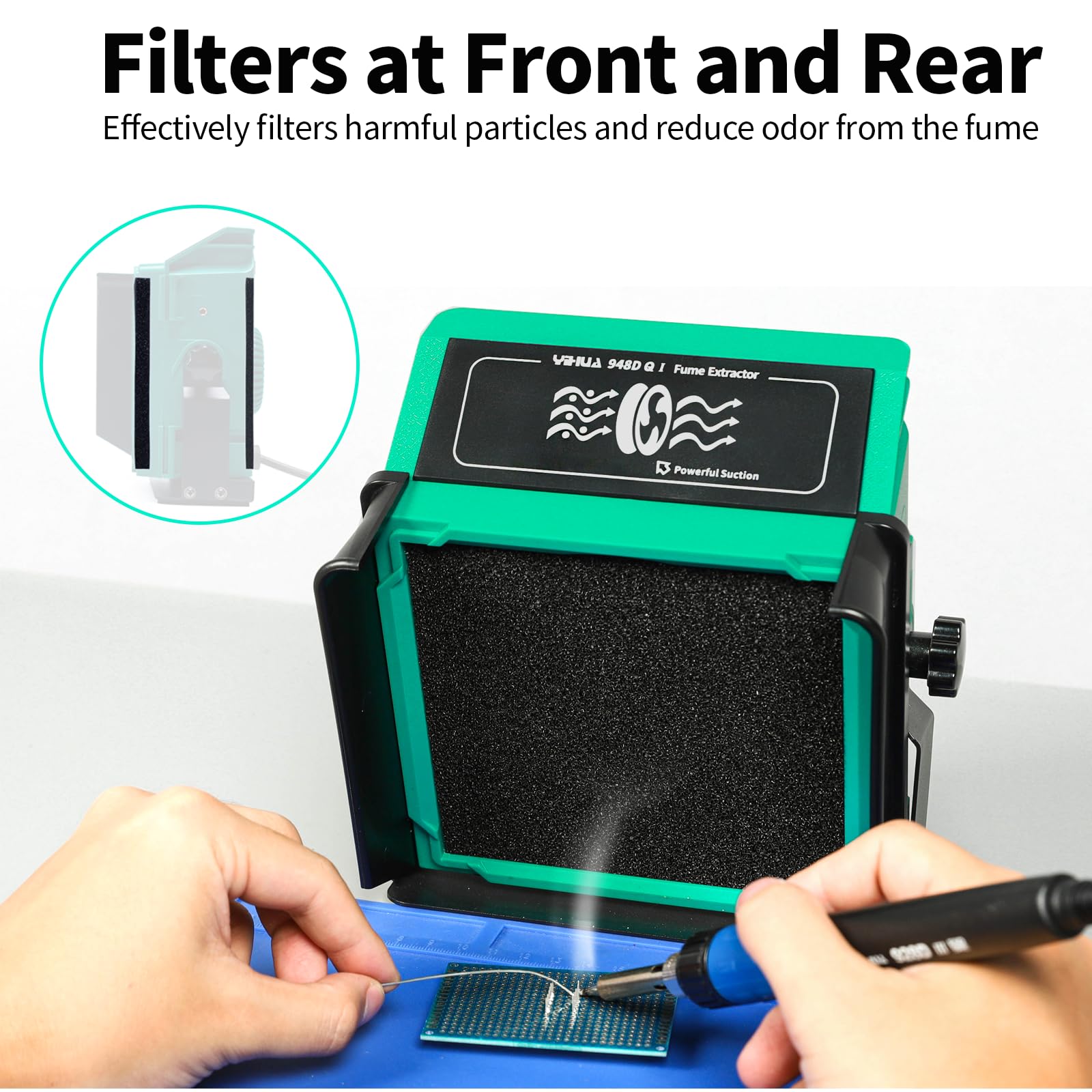 YIHUA 948DQ-I 30 degree tilt optimizes filtration coverage.