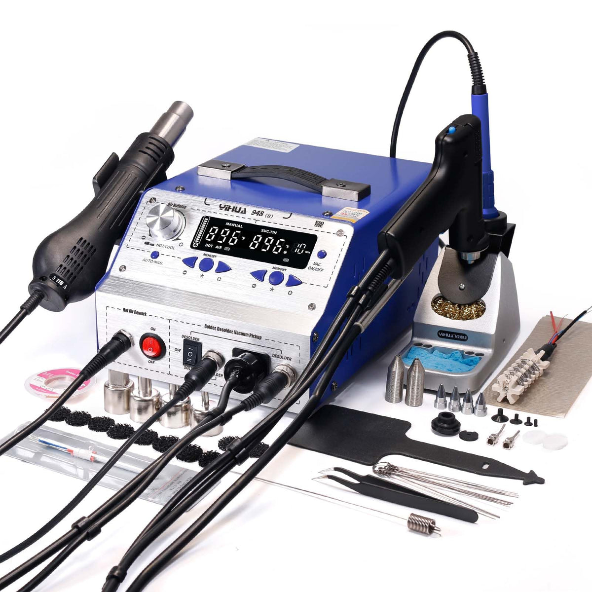 YIHUA 948-II all-in-one station offering four tools in one compact unit.
