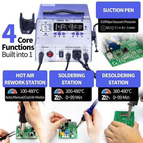 YIHUA 948-II desoldering suction enables clean component removal during repairs.
