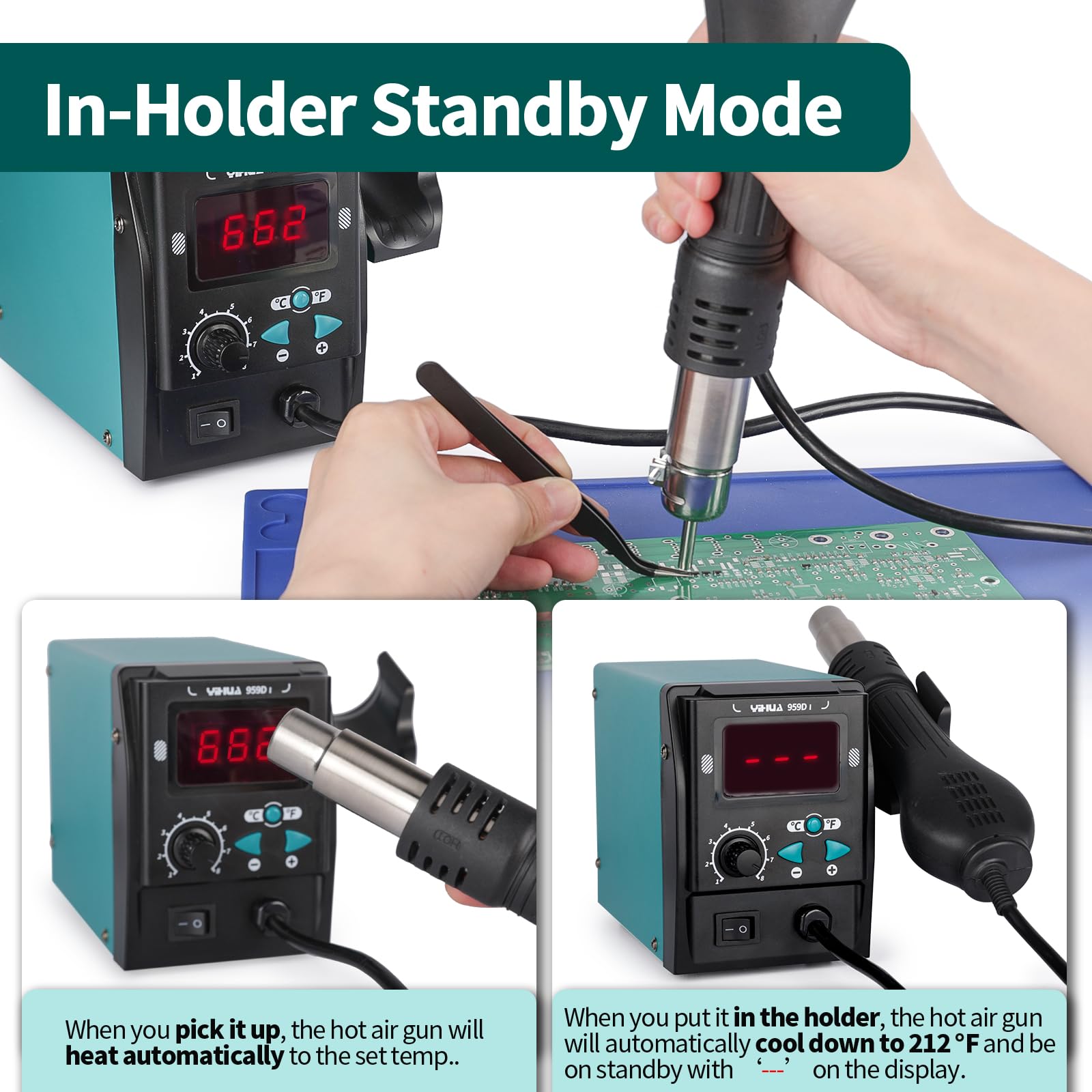 YIHUA 959D I stand and holder for safe cooling and standby mode