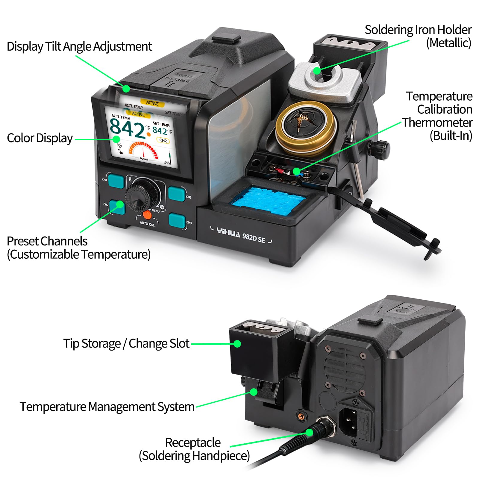 YIHUA 982D SE accessories pack illustrates the complete micro-soldering toolkit