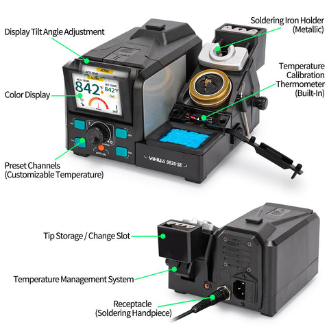 YIHUA 982D SE accessories pack illustrates the complete micro-soldering toolkit