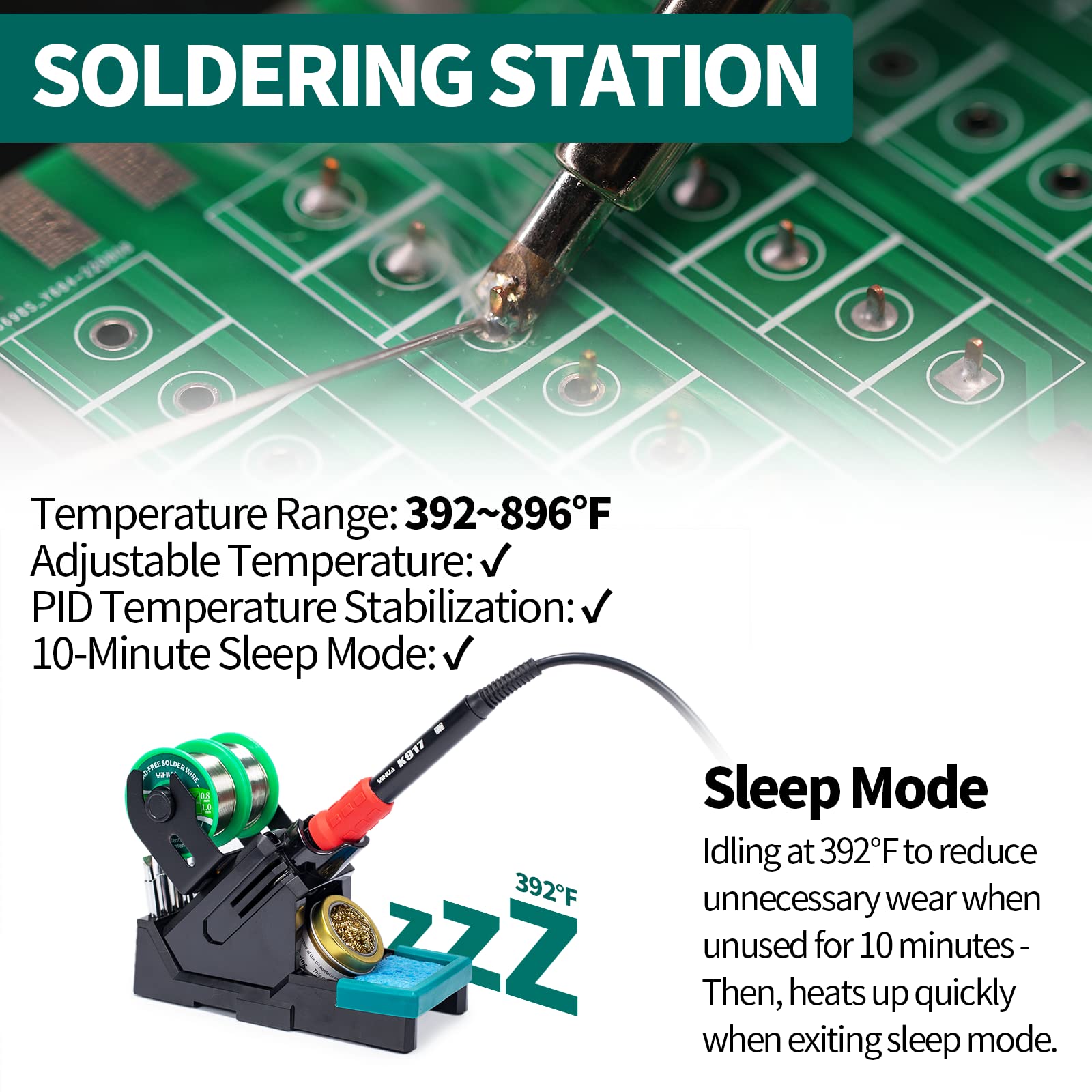 YIHUA 995D+ EVO LCD display provides real-time temperature and settings at a glance.