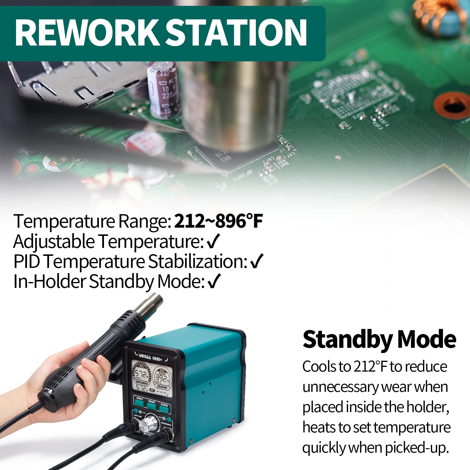 YIHUA 995D+ EVO preset channels enable quick switching between tasks.