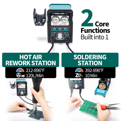 YIHUA 995D+ EVO soldering iron shown for precise component attachment and rework.