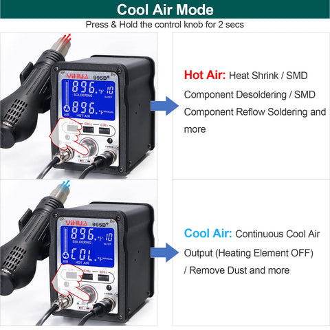 YIHUA 995D+ sleep mode protects tips when idle.