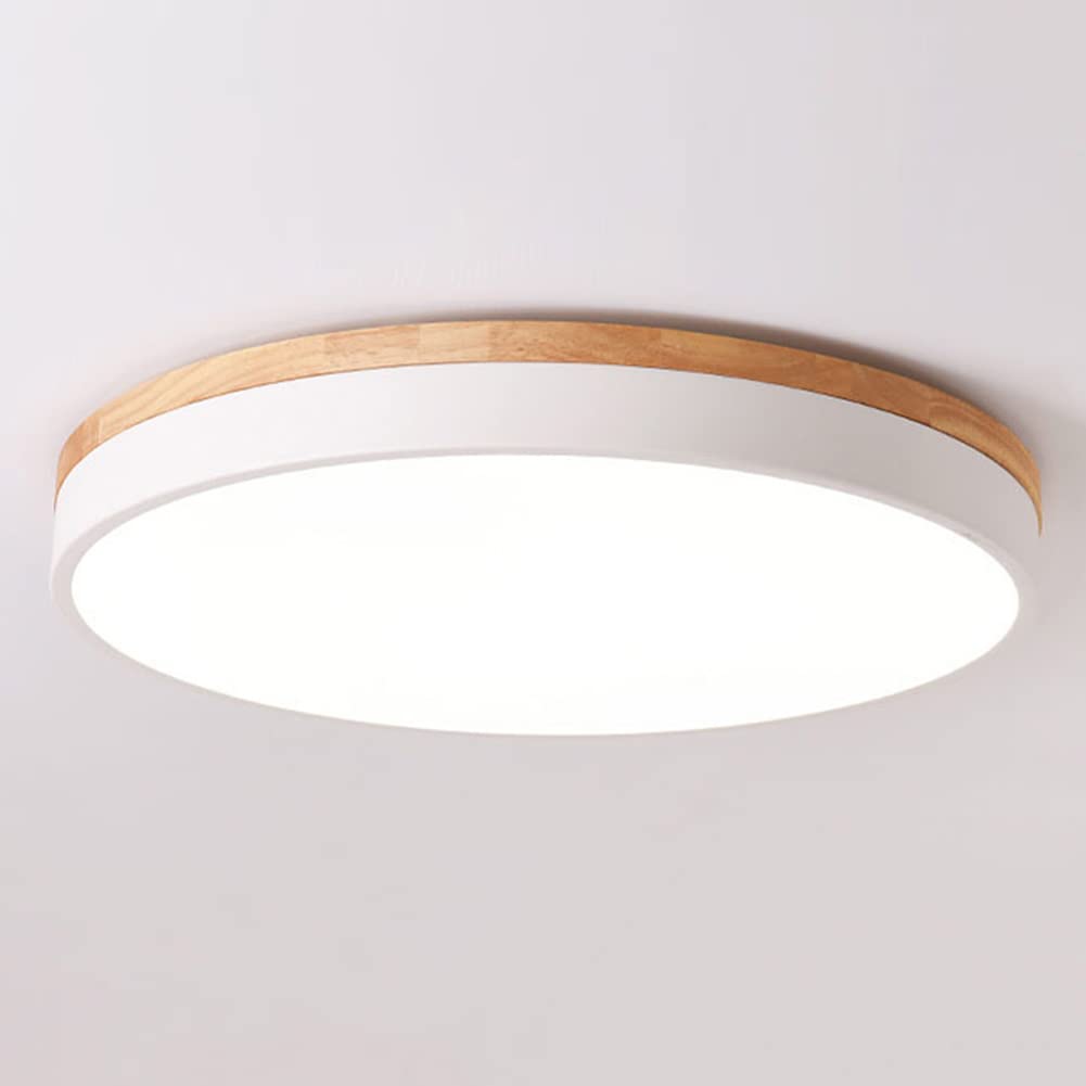 Yiisem dimmable wood LED flush mount ceiling light closeup showing warm diffuser glow