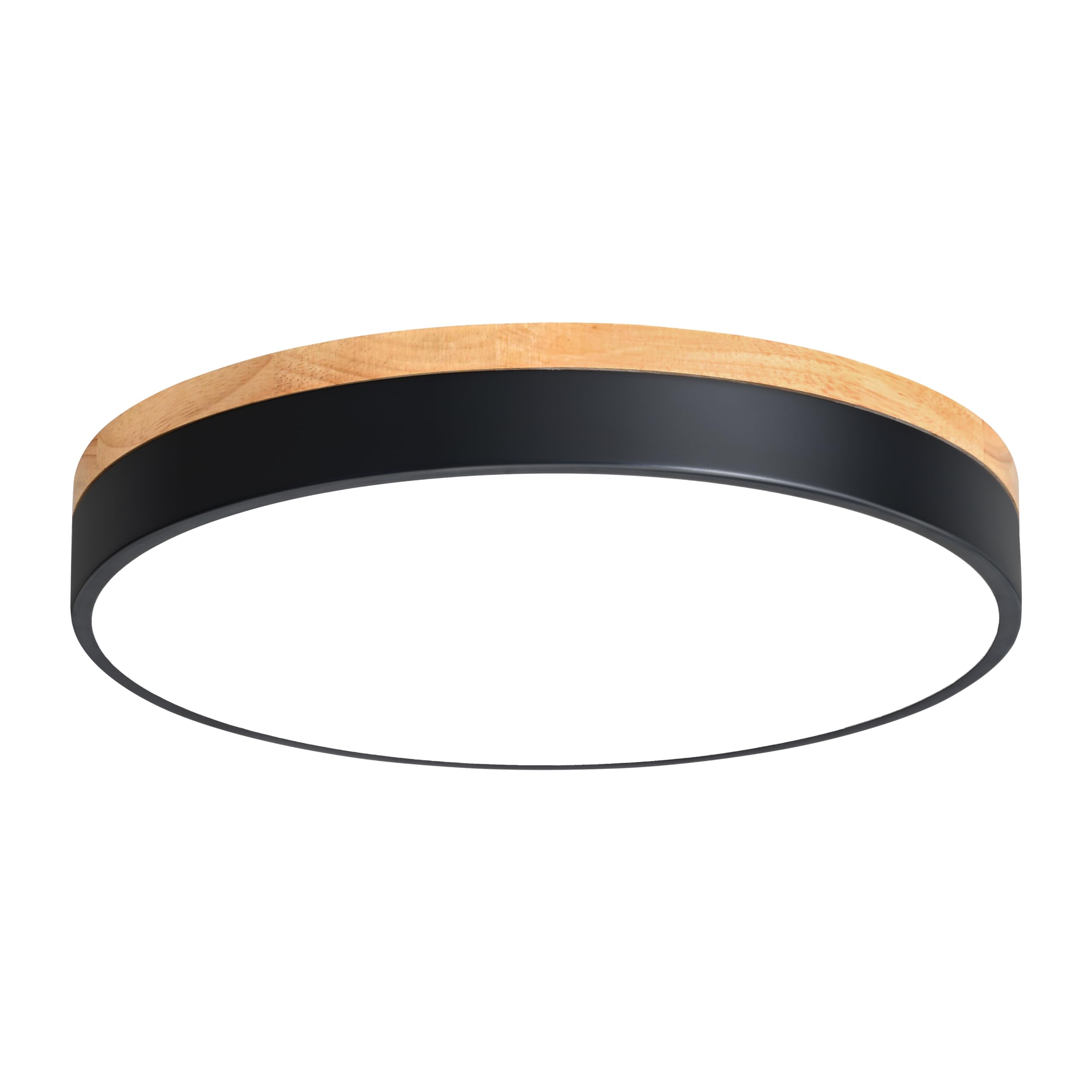 Yiisem dimmable wood LED flush mount front view showing minimalist design and warm glow