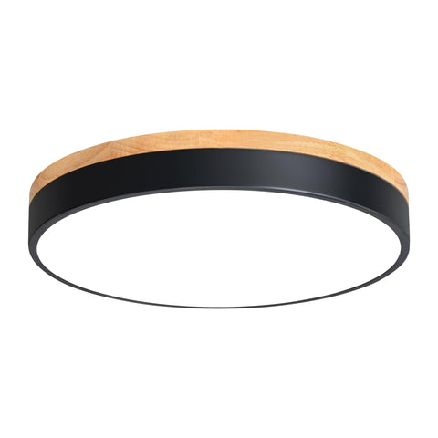 Yiisem dimmable wood LED flush mount front view showing minimalist design and warm glow