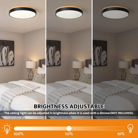 Yiisem dimmable wood LED flush mount side view highlighting slim profile