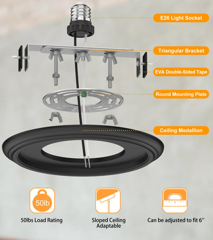 YIIZON heavy-duty bracket and screws support pendant fixtures up to 50 lbs