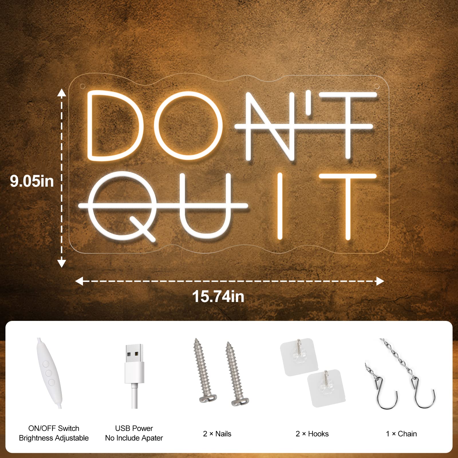 YIKBIK Don't Quit neon wall light is USB powered for flexible placement