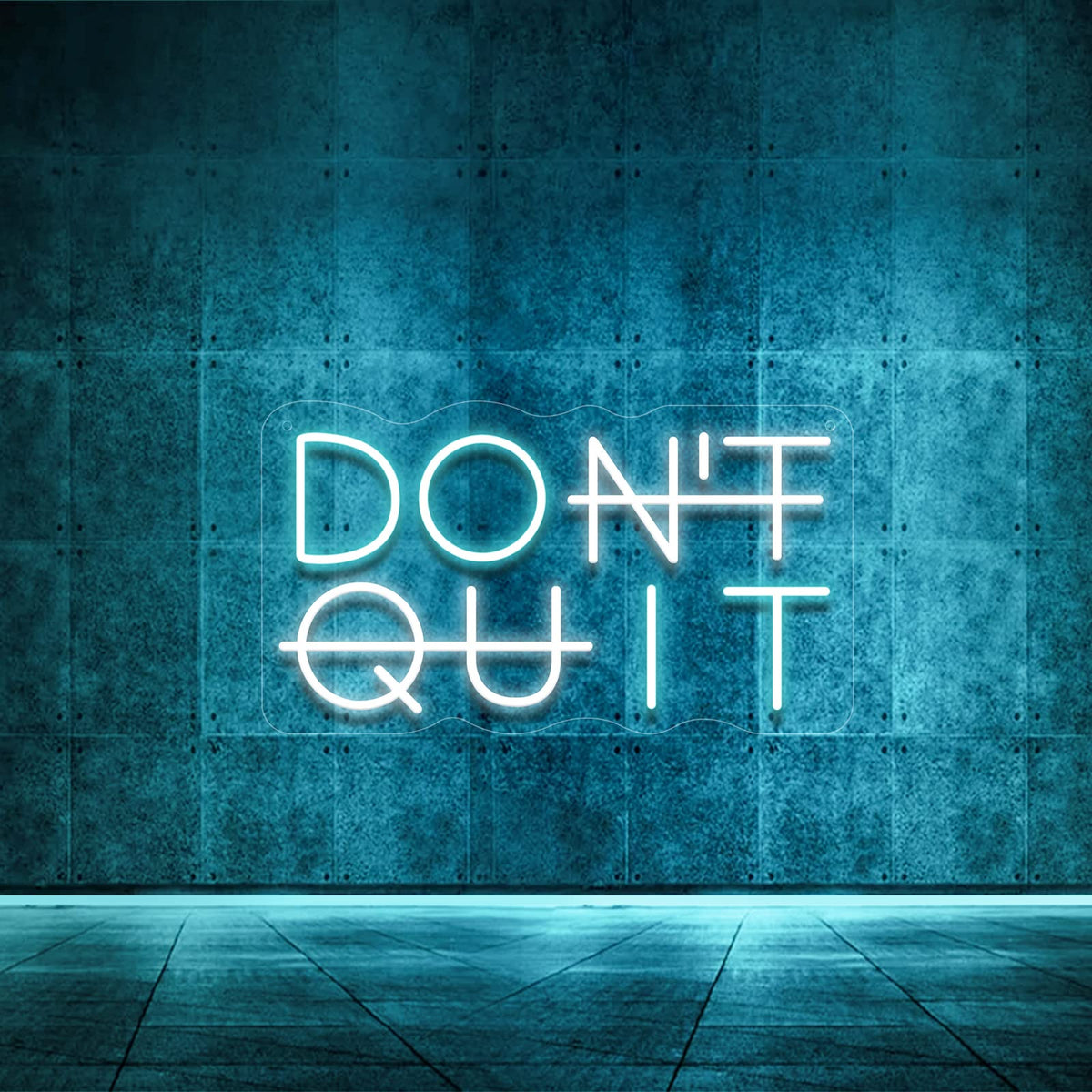 YIKBIK Don't Quit neon sign for wall decor with blue and white glow, ideal for study or bedroom.