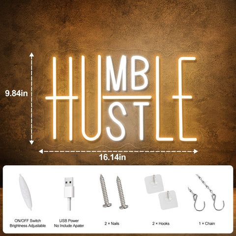 YIKBIK Hustle neon sign enhances bedrooms and offices with ambient light.