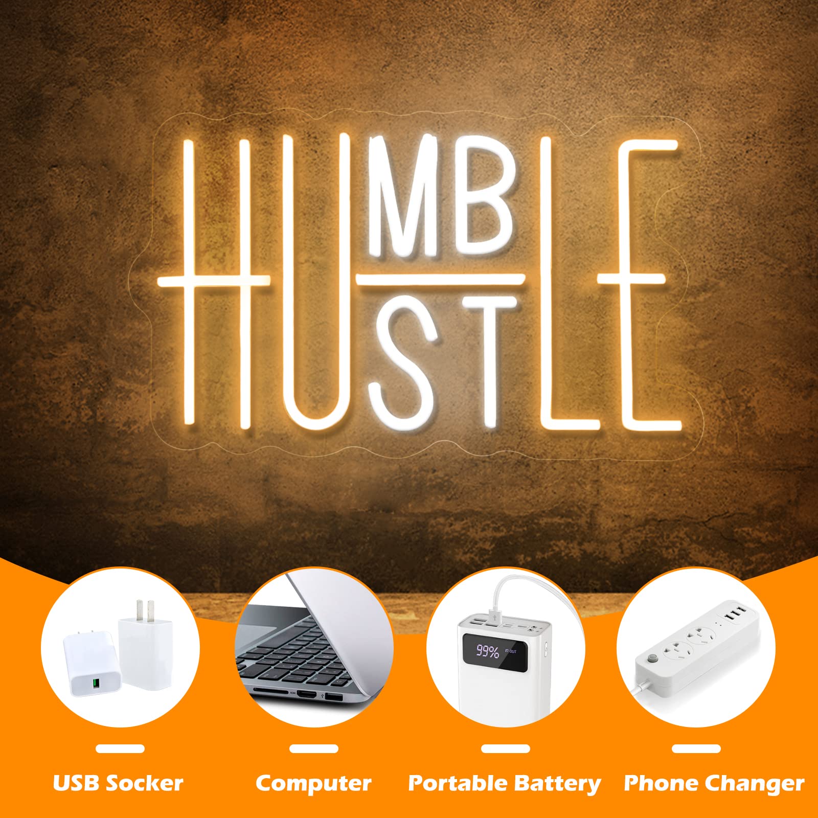 YIKBIK Hustle neon sign package includes mounting hardware and films.
