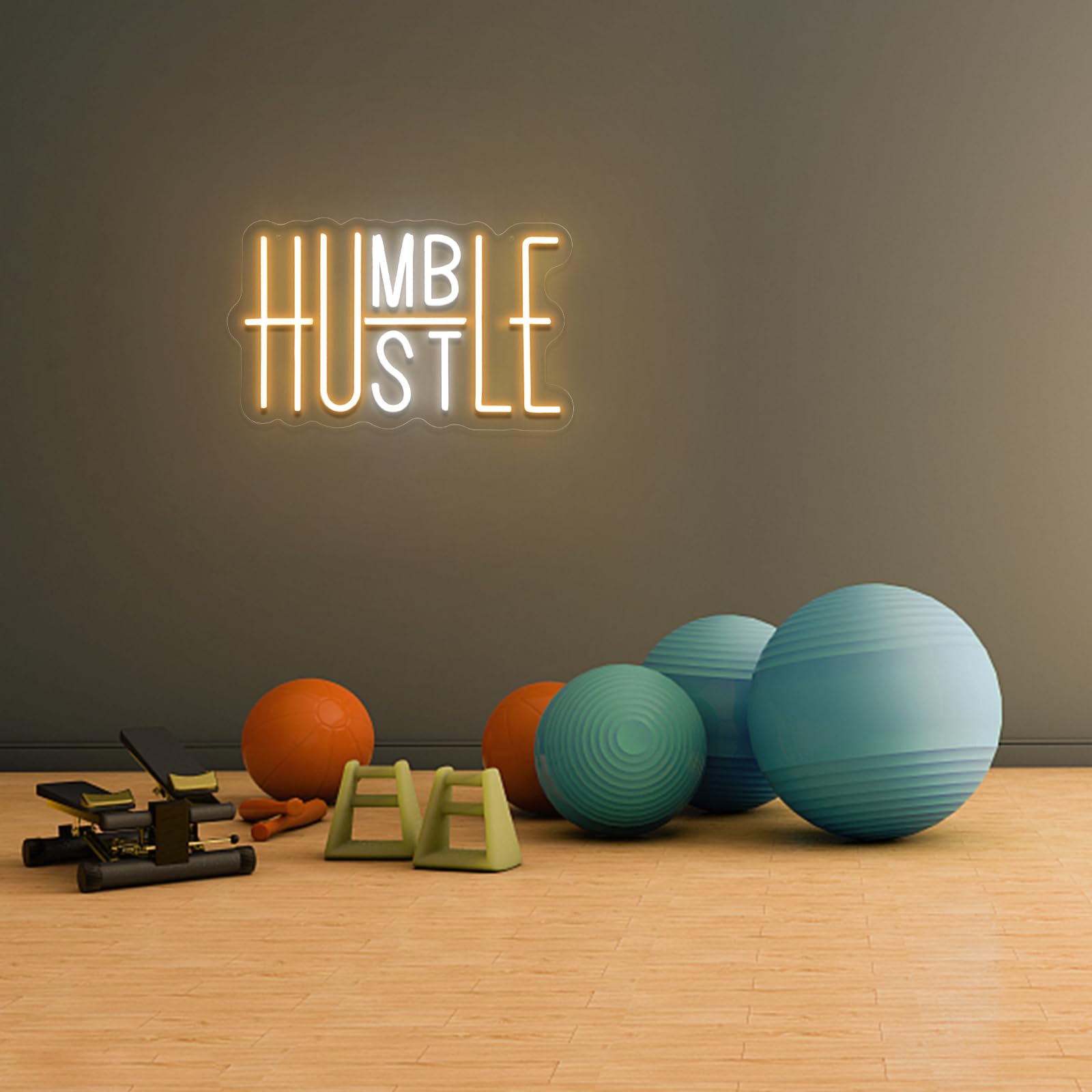 YIKBIK Hustle neon sign USB powered for easy placement on desk or wall.