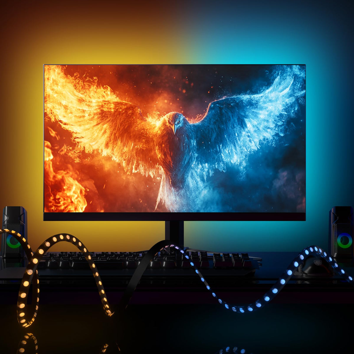 YIKEMJERP monitor backlight front view adds immersive ambient glow to your screen