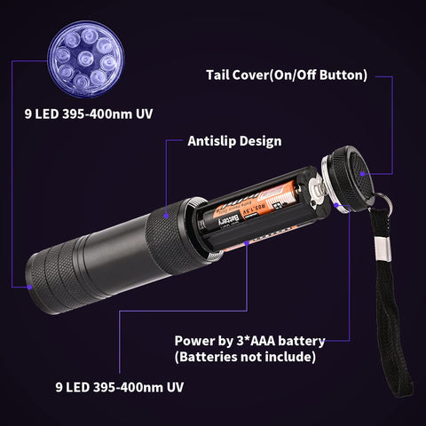 Yikosam dog and cat urine stains revealed by UV flashlight