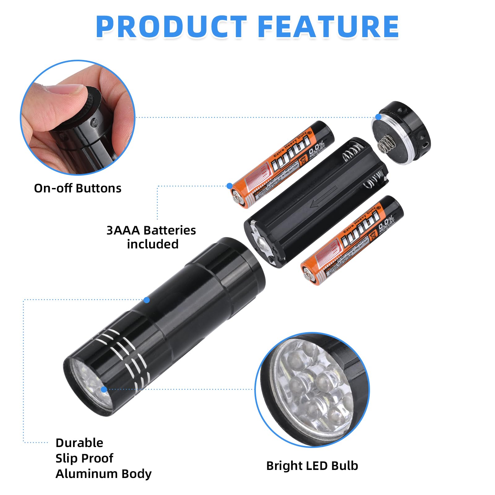 Yikosam flashlight with a lanyard for easy carrying during camping and night walks.
