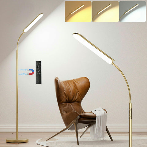 Yikuneng dimmable LED floor lamp front view with gold finish.