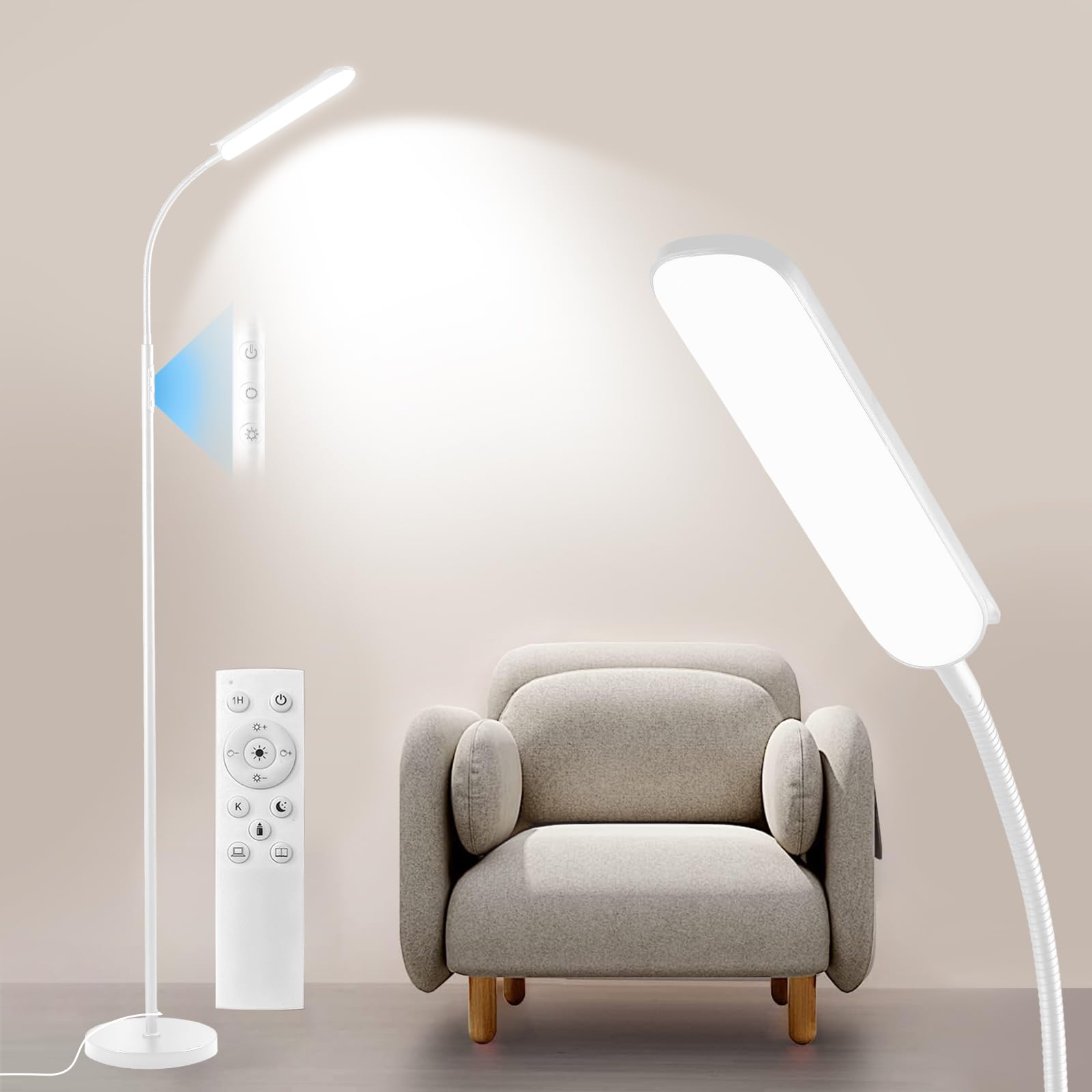 Yikuneng dimmable floor lamp with remote control for easy reading from the sofa.