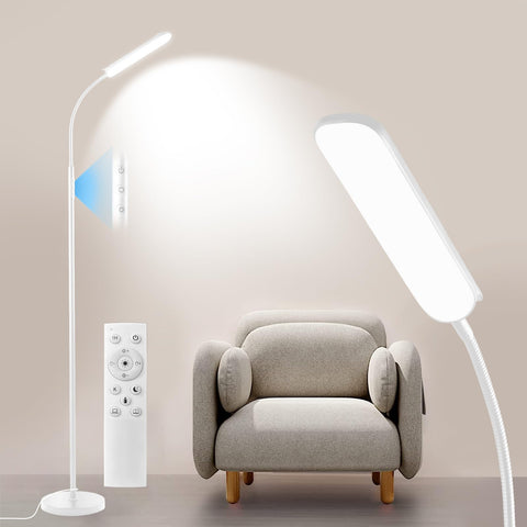 Yikuneng dimmable floor lamp with remote control for easy reading from the sofa.