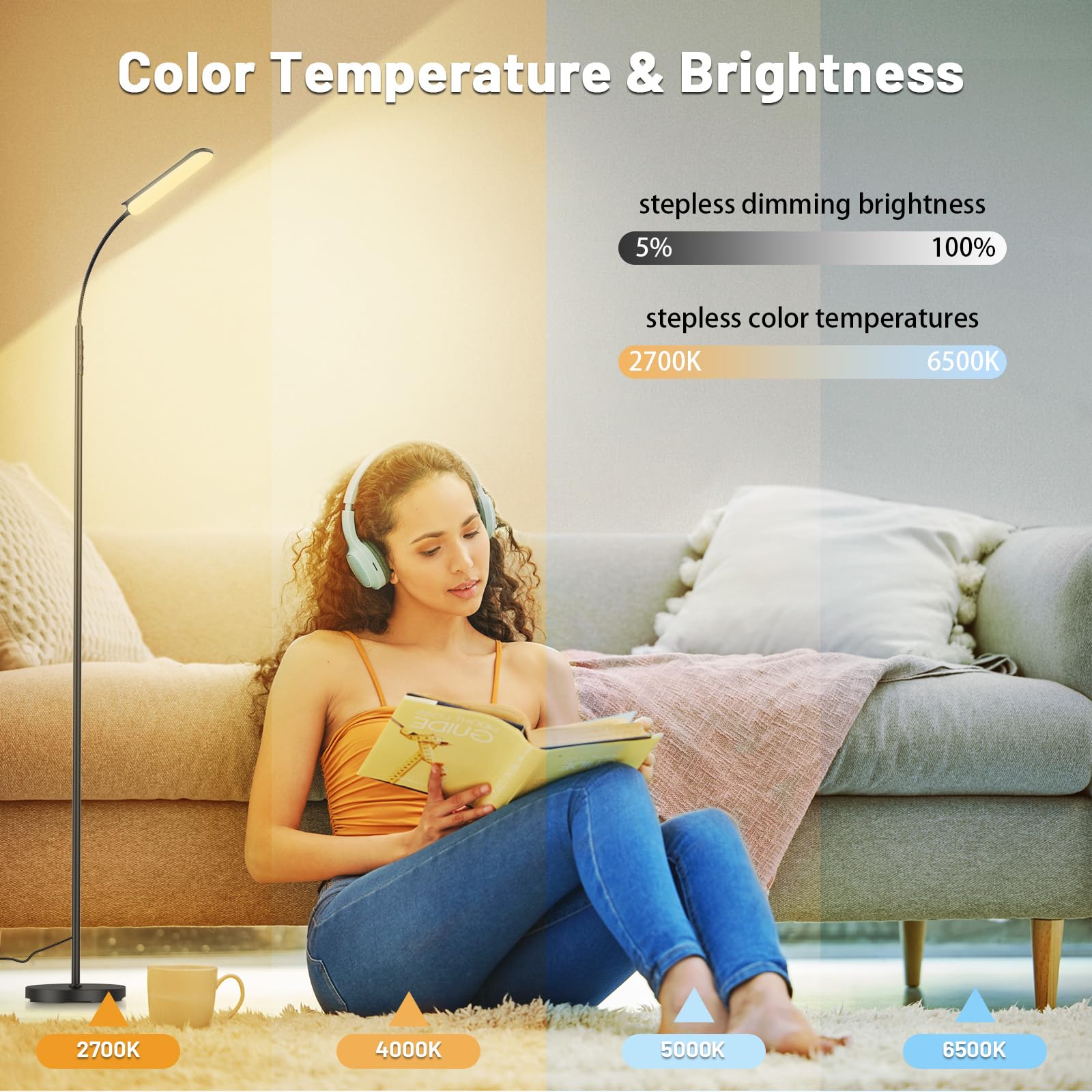 Yikuneng floor lamp with touch control for convenient adjustments