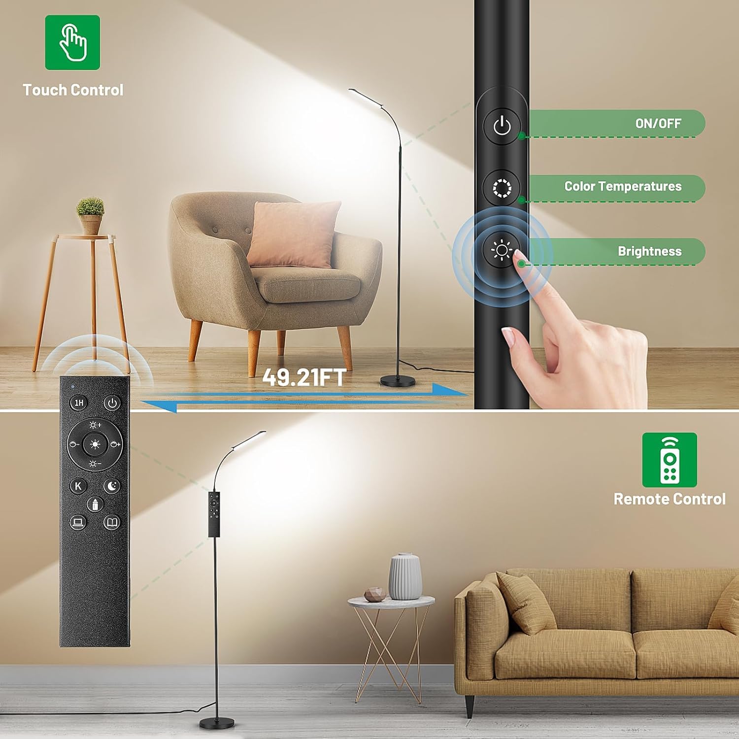 Yikuneng floor lamp color temperature range from warm to cool