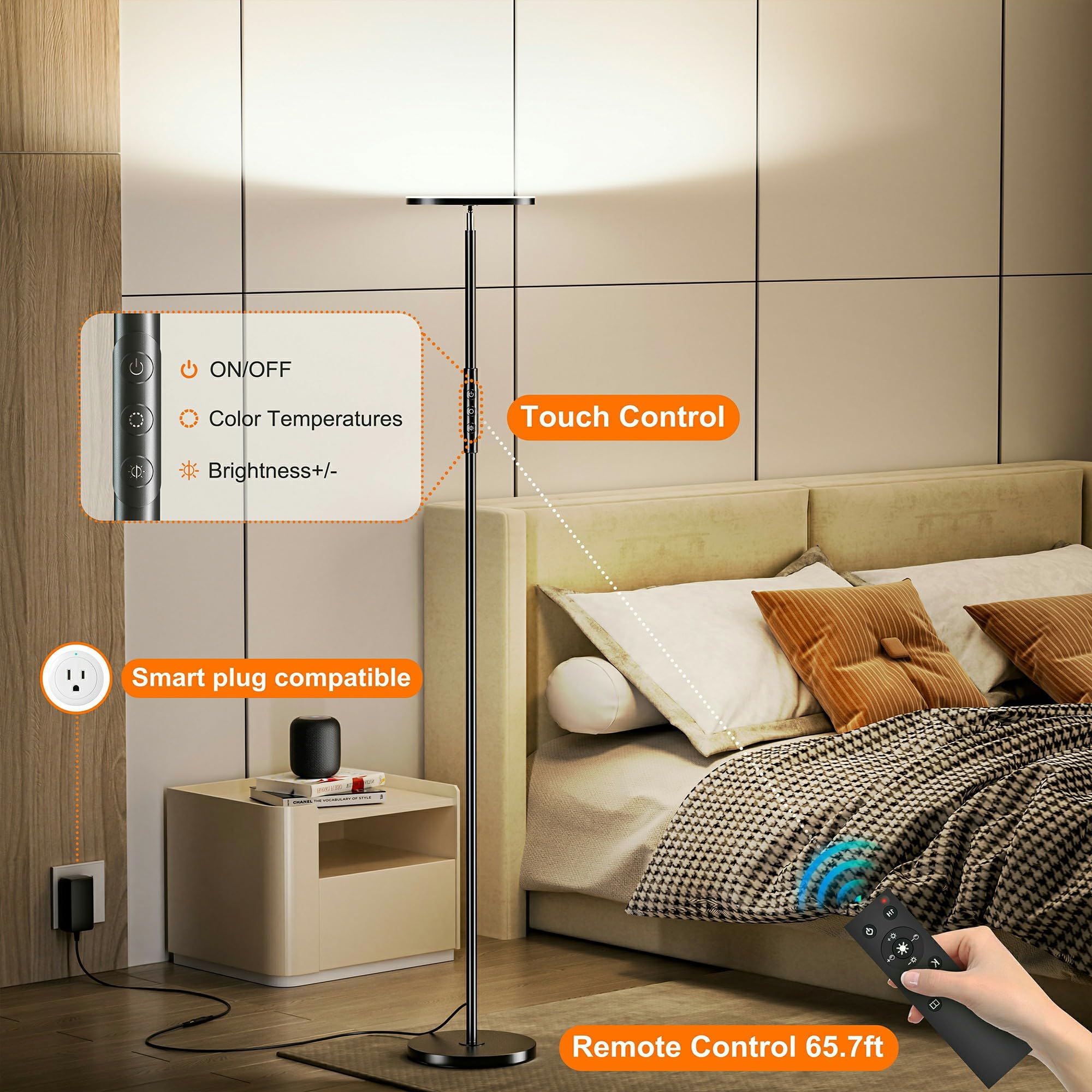 Yikuneng touch-control floor lamp for quick brightness and temperature adjustments