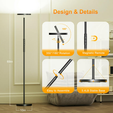 Yikuneng RGB Torchiere lamp 69-inch tall design fits corners neatly