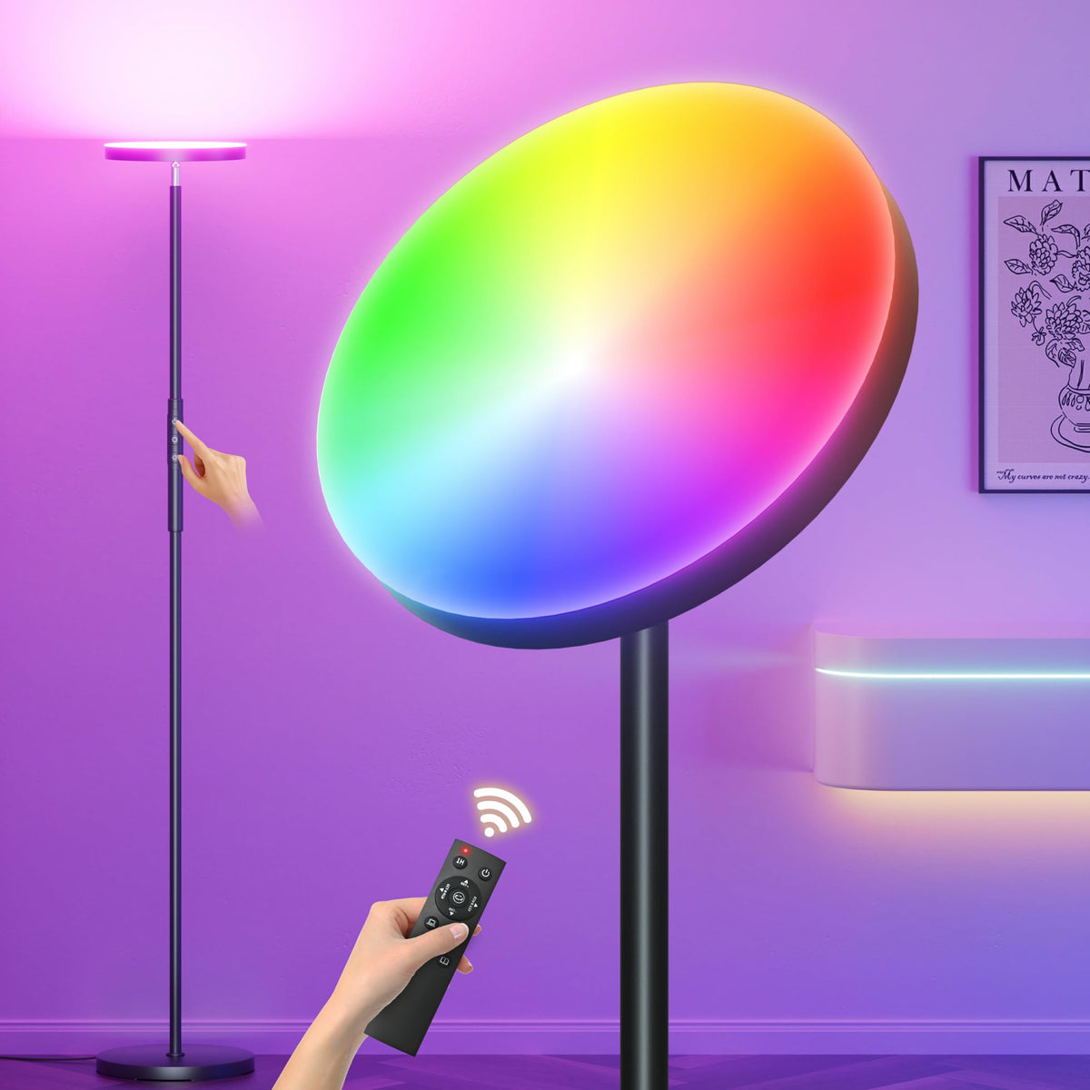Yikuneng RGB Torchiere lamp remote control for convenient lighting customization from across the room
