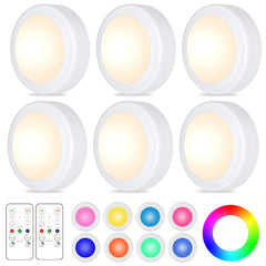 Yiliaw LED puck lights with remote for easy color and brightness control.