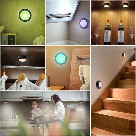 Yiliaw battery-powered puck lights for portable use.