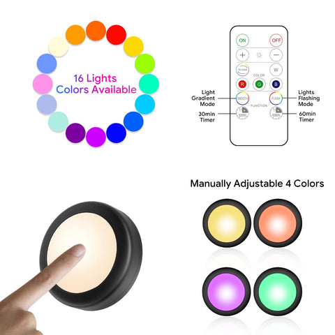 Yiliaw easy-install puck lights with 3M adhesive pads.