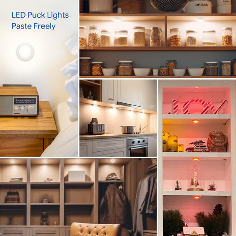 Yiliaw easy-install puck lights suited for kitchen and closet.