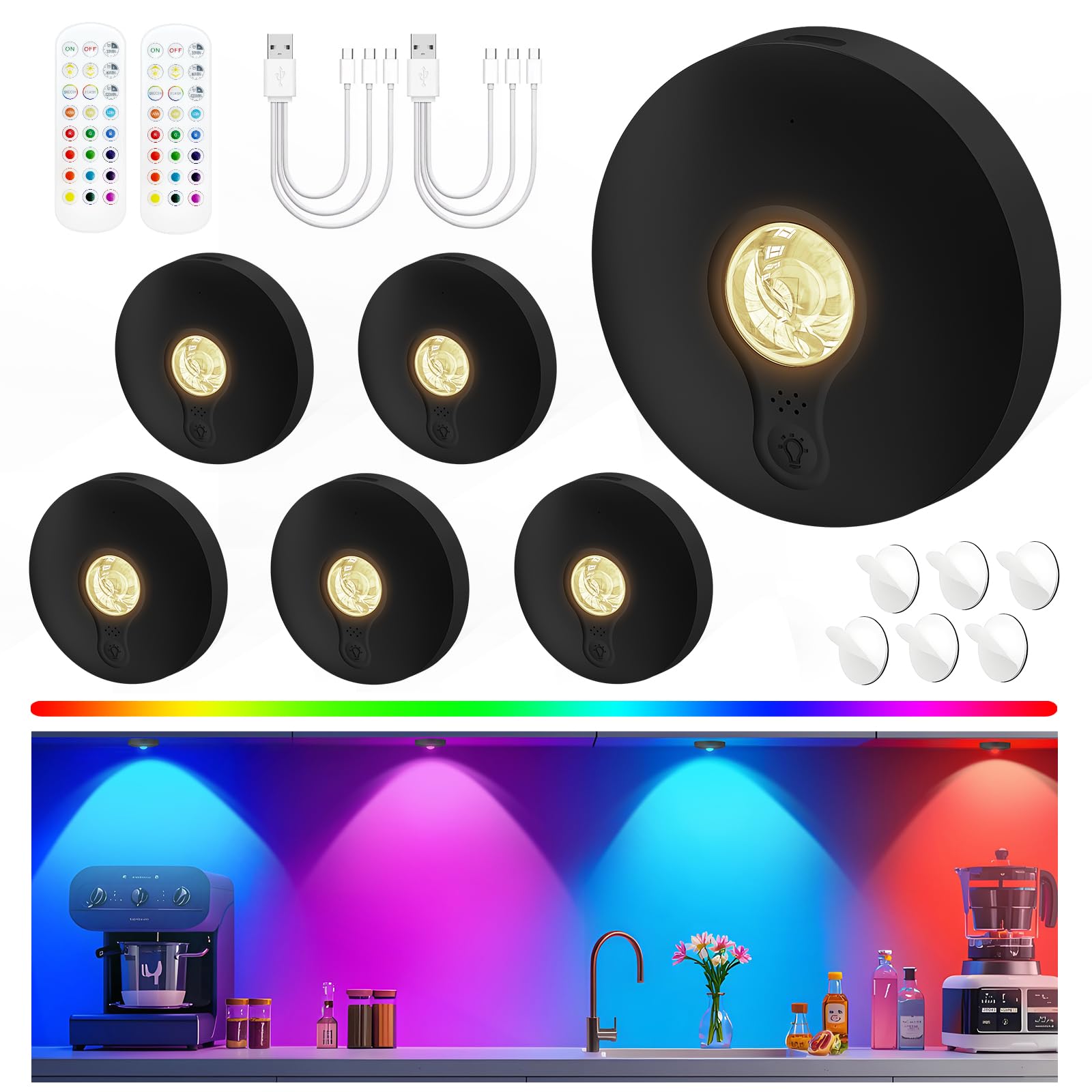 Yiliaw rechargeable puck light under cabinet for bright task lighting.