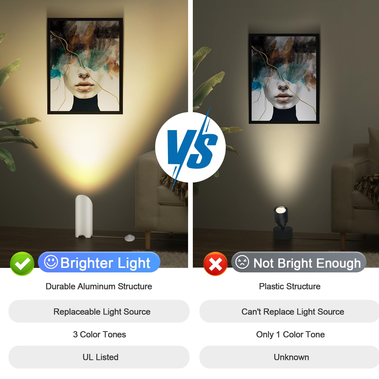 Yimaifunly uplighting spotlight 500 lumen bulb brightens accents and artworks.