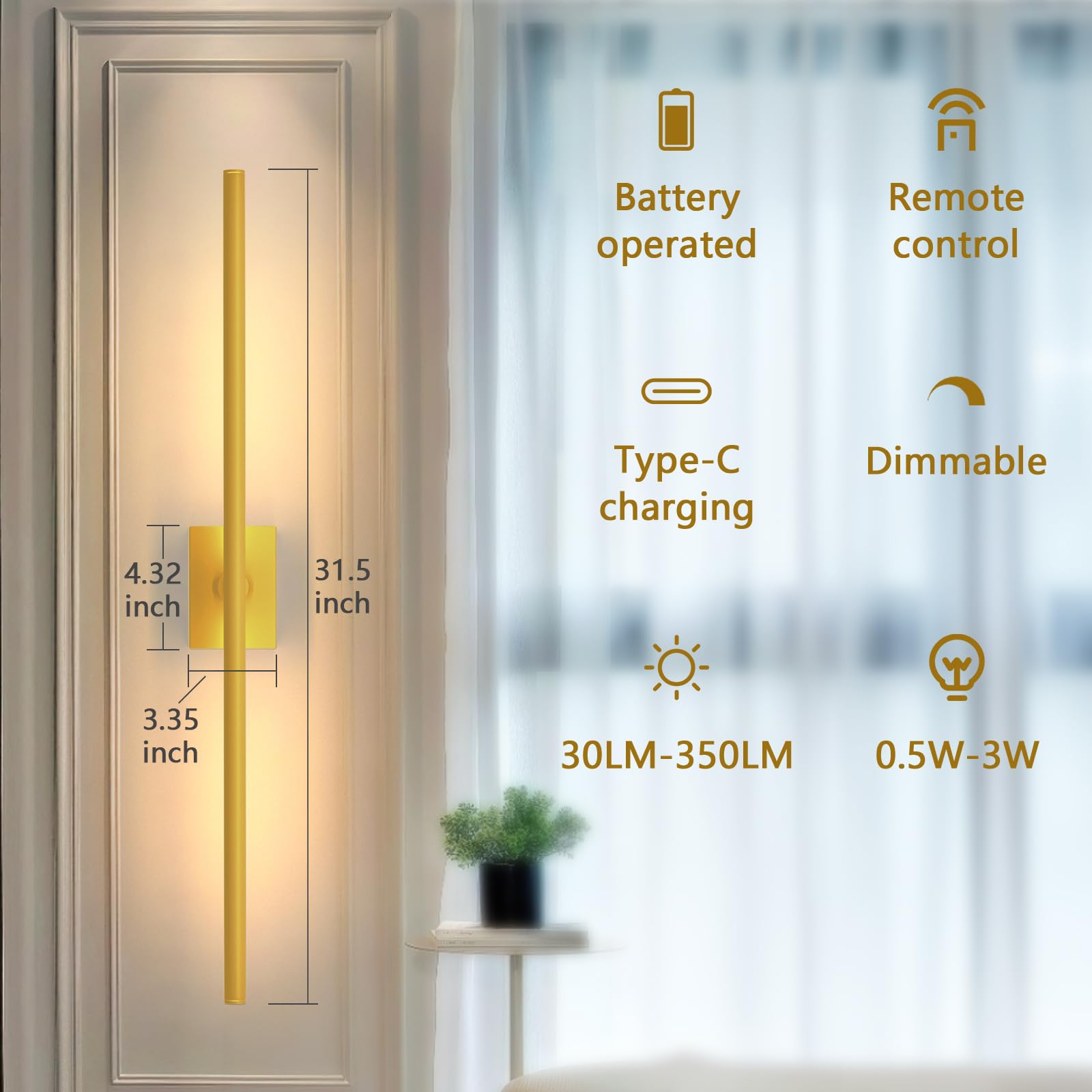 YINDUZ type-C charging keeps sconces ready with quick recharges.