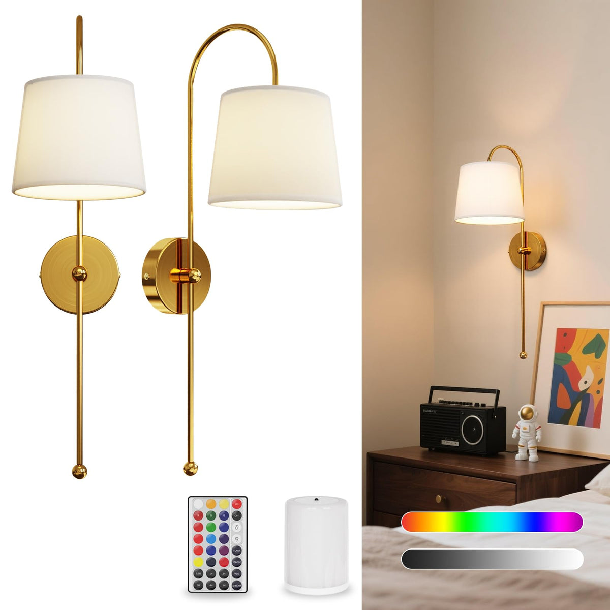 Yinglap wall sconces in gold glow, adding modern ambiance to your living room.