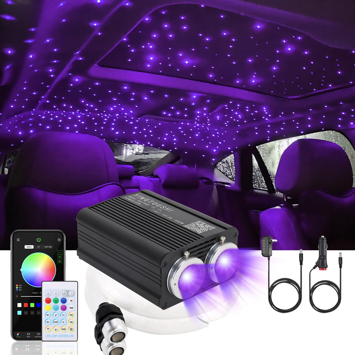 YINGTOUSHI Twinkle Headliner Star Light Kit with 1000 fibers creates a bright ceiling star field.
