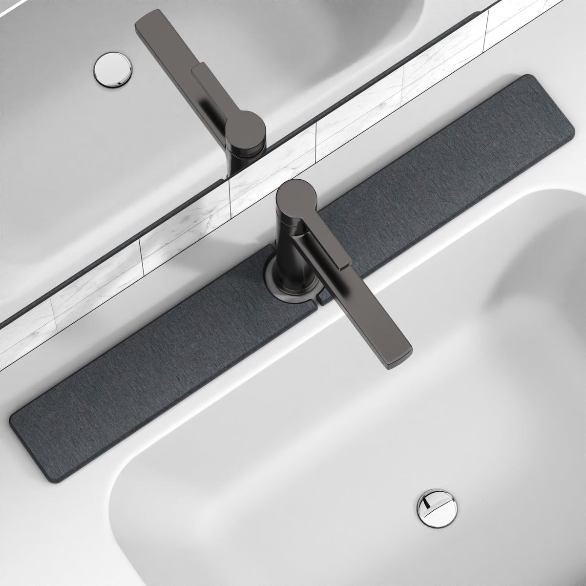 Yinoos faucet mat 30x4 inches soaking up spills quickly.