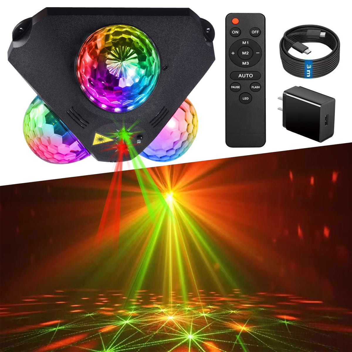 YINPKTEO 4-in-1 disco ball lights with RGB DJ lighting for vibrant parties