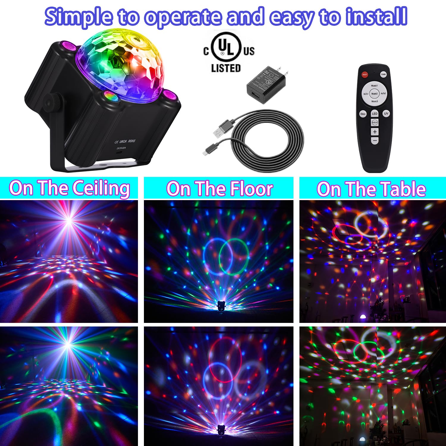 YINPKTEO disco ball light plug and play on any surface.