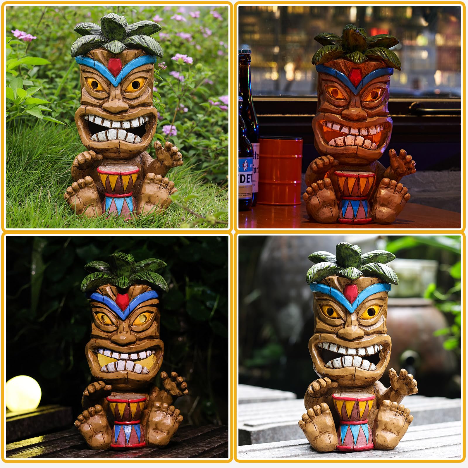 Yiosax solar-powered tiki statue provides ambient glow after sunset