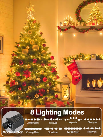 YIQU 200-LED string lights with end-to-end connector for easy linking up to 5 chains.