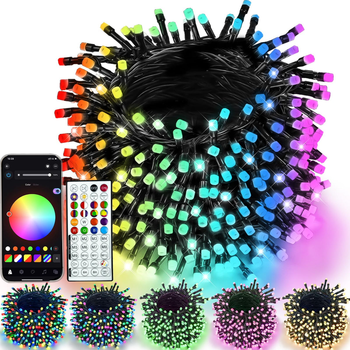 YIQU smart color-changing Christmas lights beads show vibrant multicolor options for festive decor