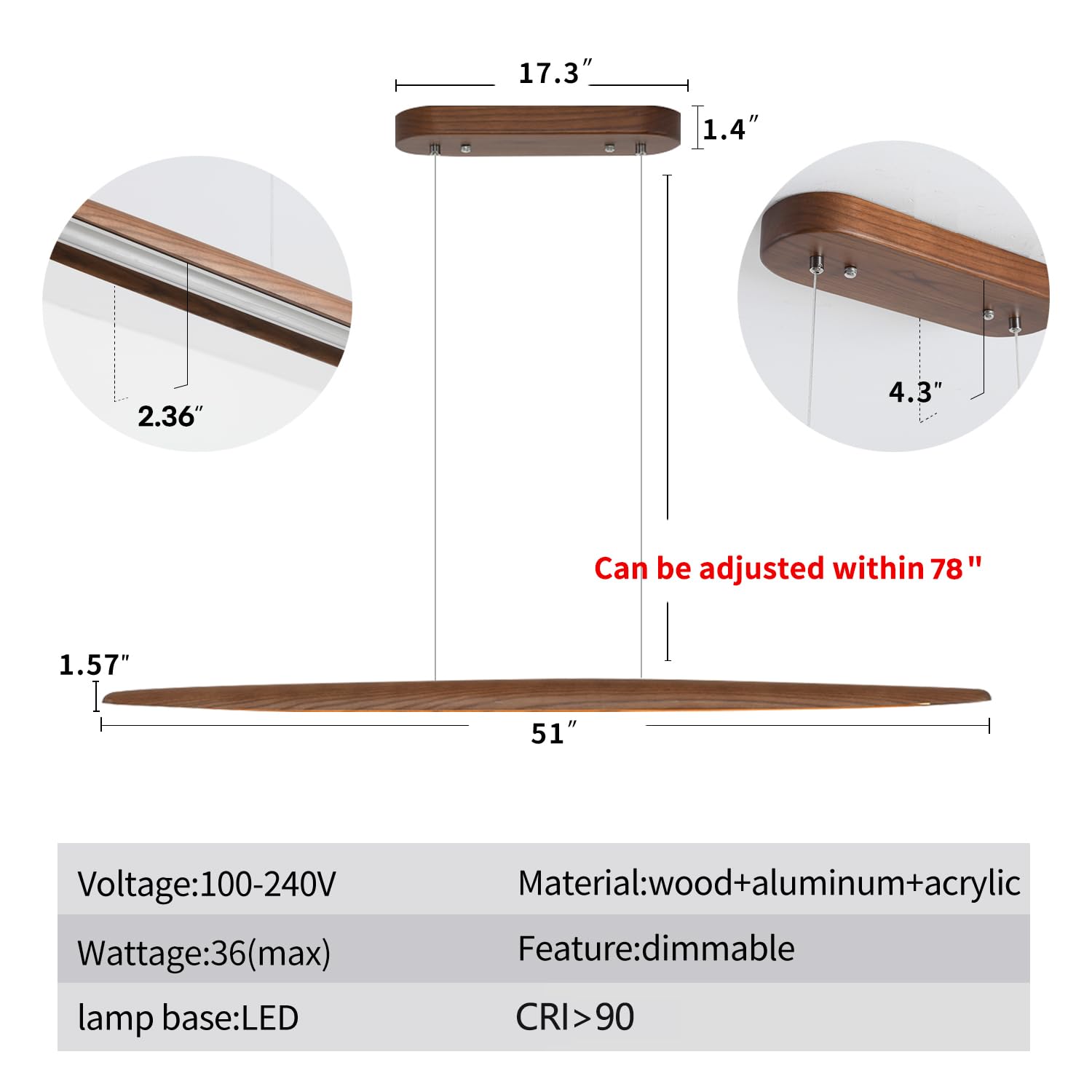 YISDESIGN wood pendant close-up highlighting premium walnut finish