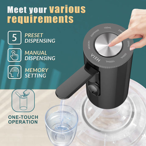 YISH dispenser shows 5-volume presets for precise pours