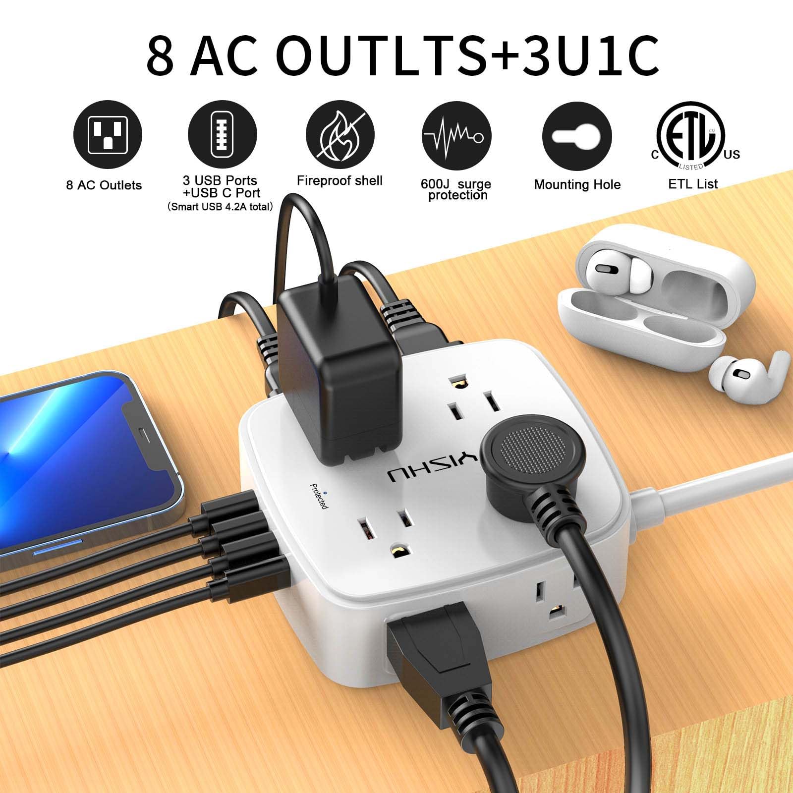 YISHU 3-side design outlets showcase accessible plugs and space-efficient layout.